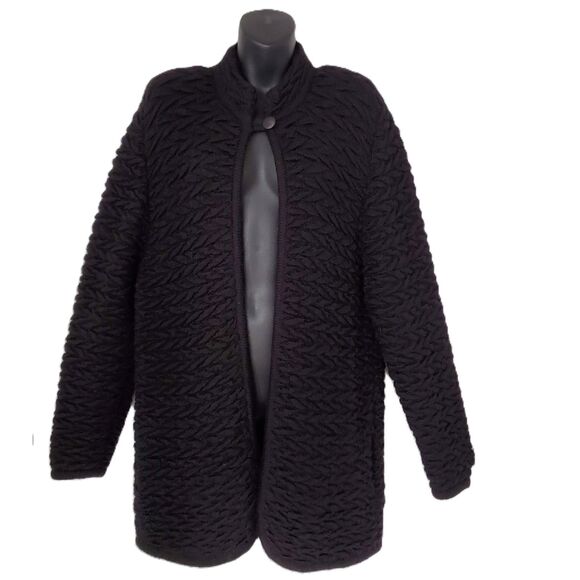 100% Alpaca Coatigan Made in Peru Black Raised Knit Sweater Jacket Grandpacore - Picture 1 of 8